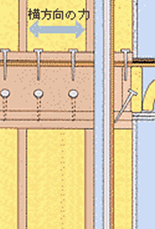 22cm間隔で打ち込んだ、釘の力によって、横方向の力に対する強さを発揮